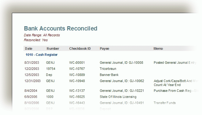 Reports Bank Rec